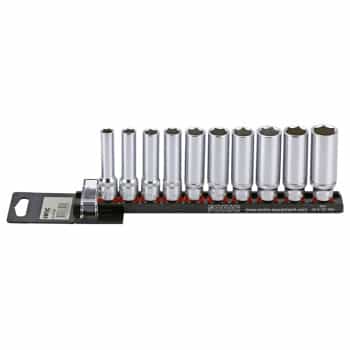 Socket set 3/8 ", 6-side 10-piece on rail