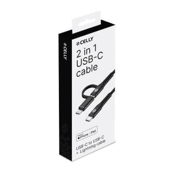 Celly 2 in 1 USB-C > USB-C + Lightning Cable