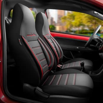 Universal Leather/Fabric CityBug Seat Cover Set Comfortline Black/Red - 9-piece